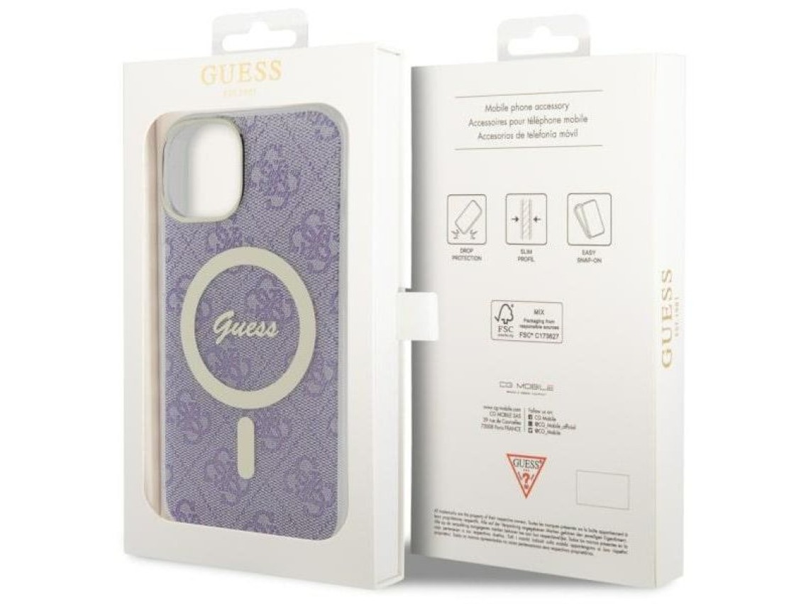 Funda rígida Guess GUHMP14MH4STU para iPhone 14 Plus de 6,7" color morado/morado, 4G y MagSafe.