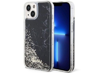 Guess Liquid Glitter Marble case for iPhone 14 - black Guess Liquid Glitter Marble case for iPhone 14 - black