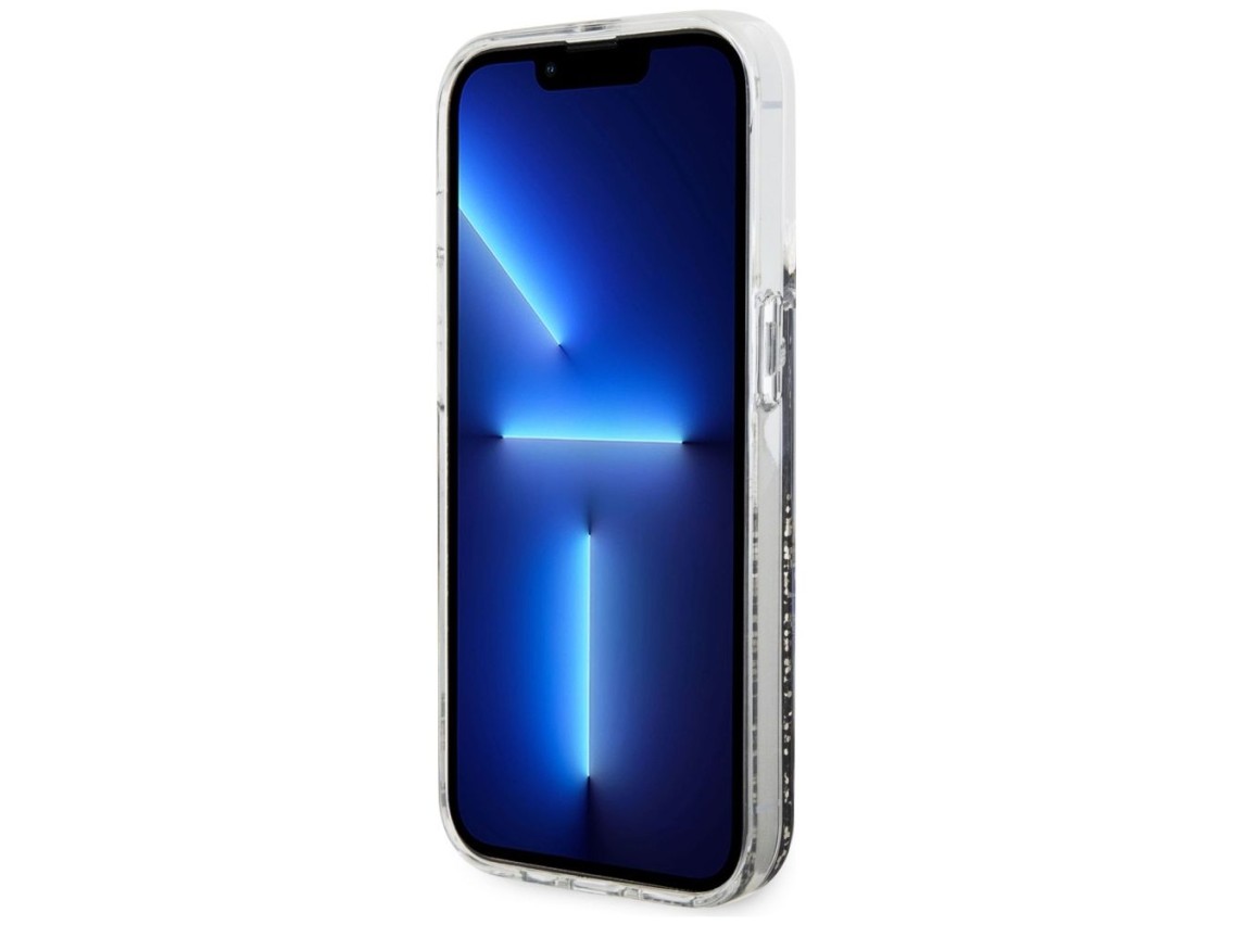 Capa rígida preta com glitter líquido marmorizado Guess GUHCP14LLCSGSGK para iPhone 14 Pro 6.1"