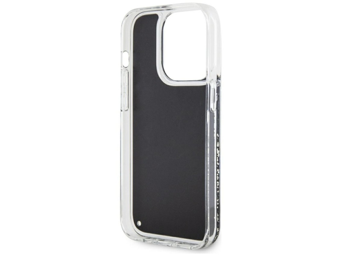 Capa rígida preta com glitter líquido marmorizado Guess GUHCP14LLCSGSGK para iPhone 14 Pro 6.1"