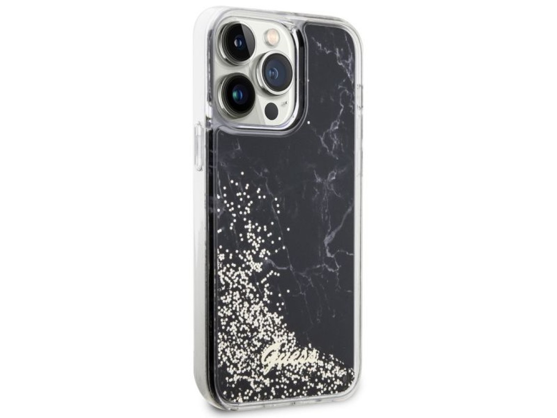 Funda rígida Guess GUHCP14XLCSGSGK para iPhone 14 Pro Max de 6,7" en color negro/negro con efecto má