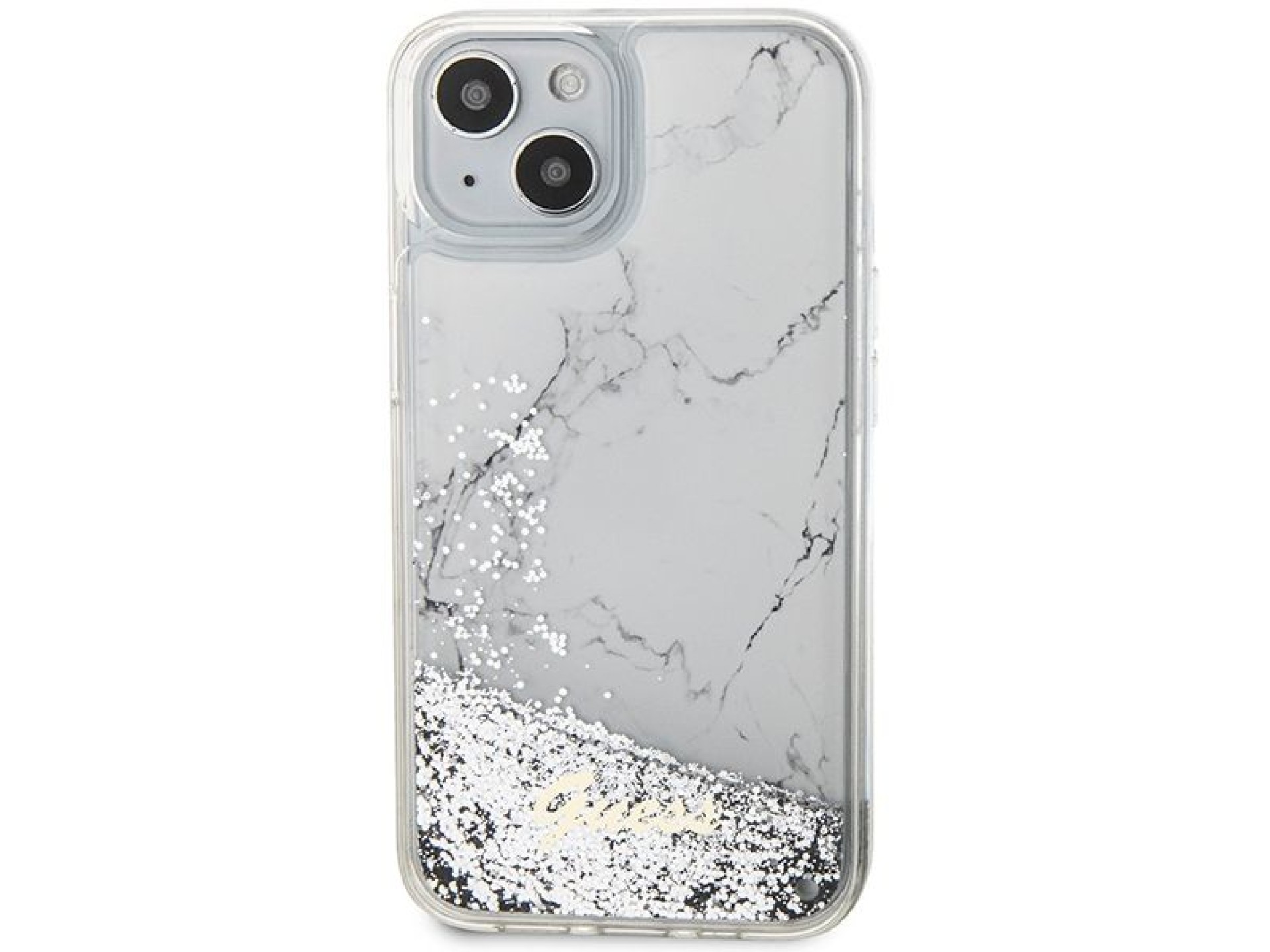 Guess Liquid Glitter Marble case for iPhone 14 - white