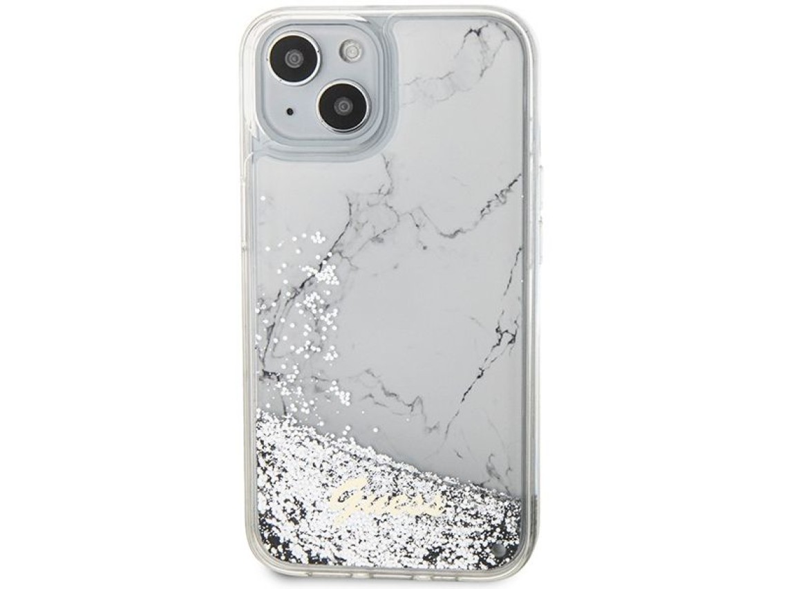 Guess Liquid Glitter Marble case for iPhone 14 - white