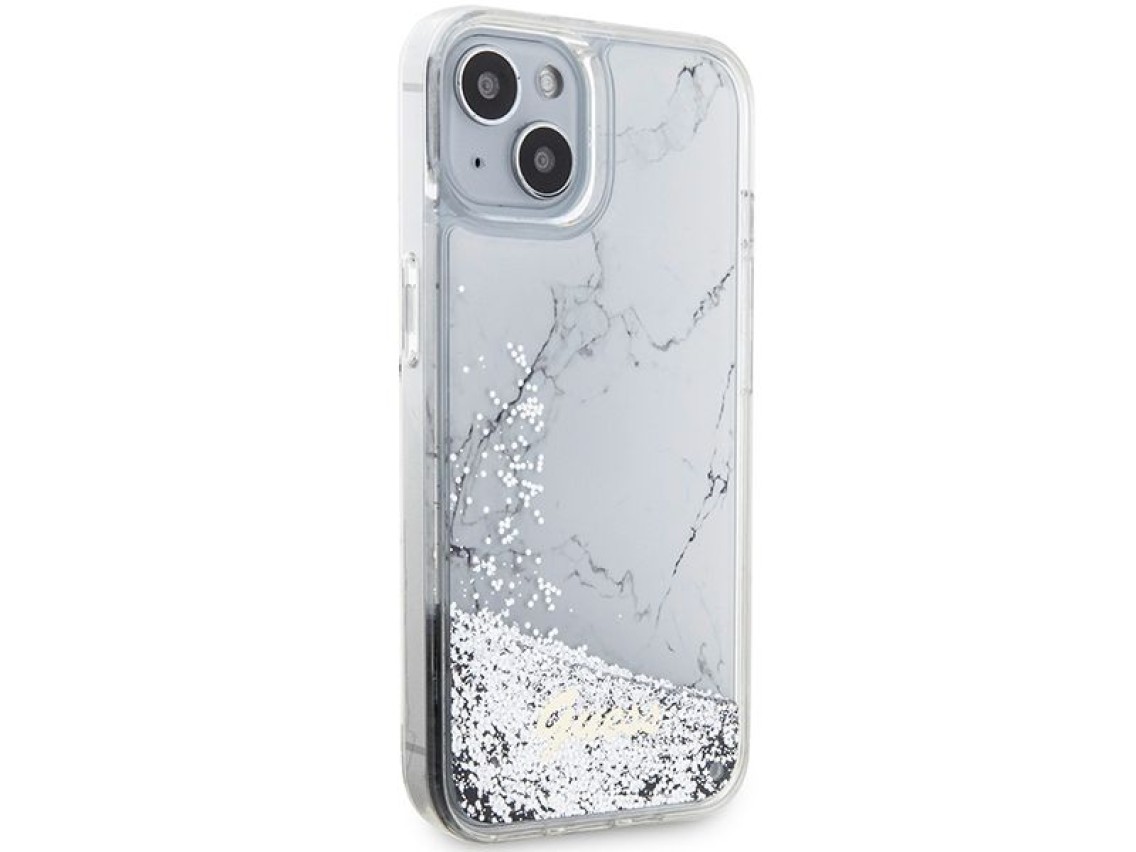 Guess Liquid Glitter Marble case for iPhone 14 - white