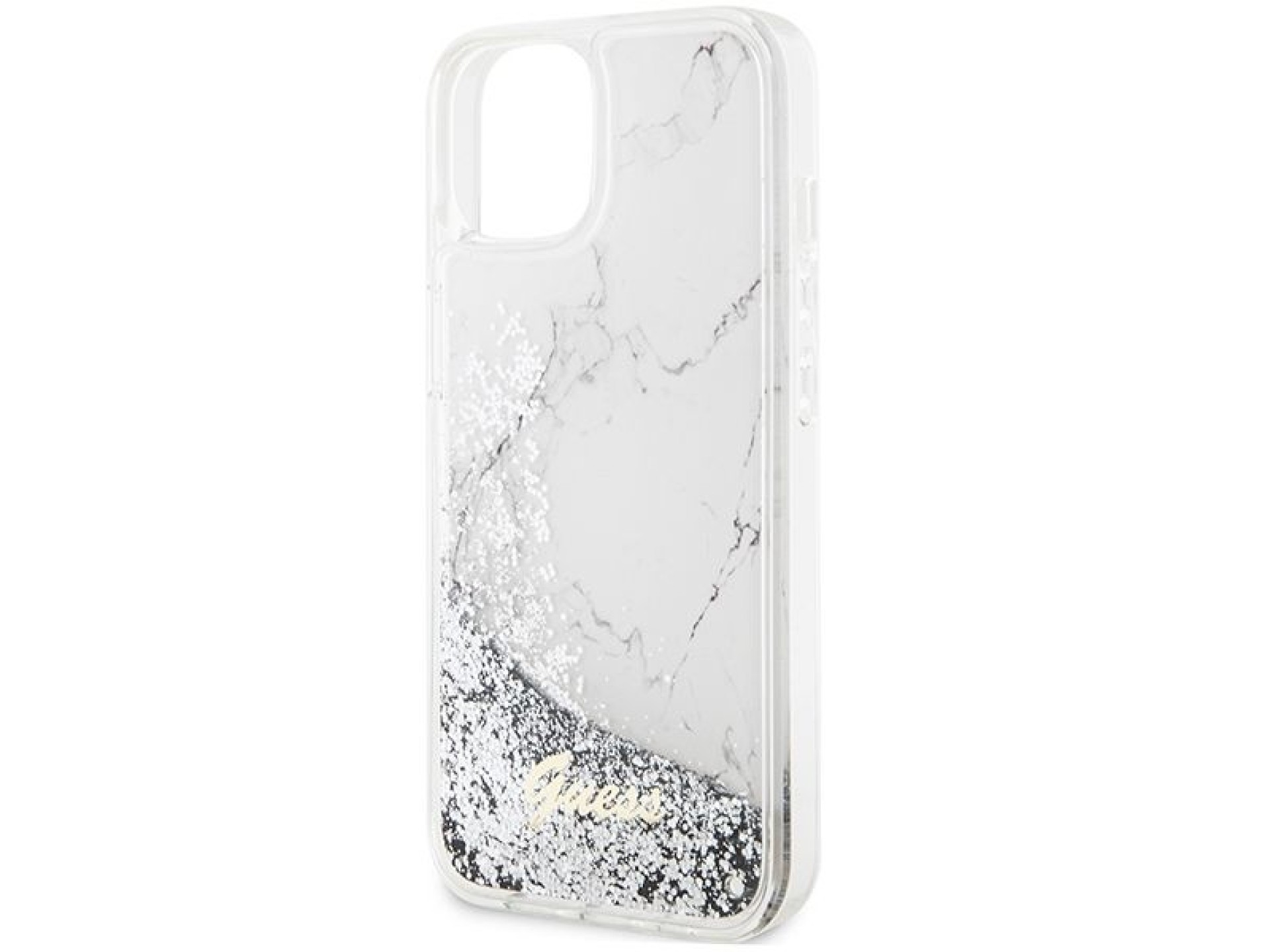 Guess Liquid Glitter Marble case for iPhone 14 - white
