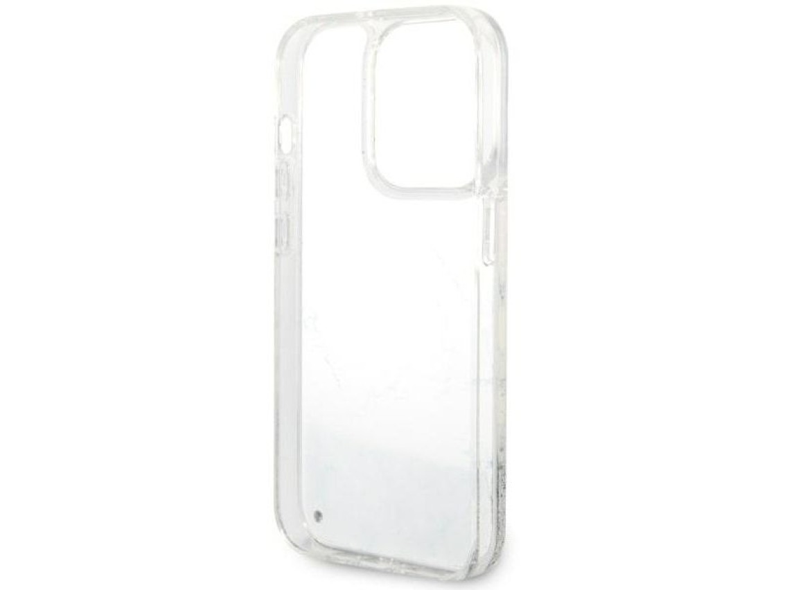 Capa rígida branca/branca com glitter líquido marmorizado Guess GUHCP14LLCSGSGH para iPhone 14 Pro d