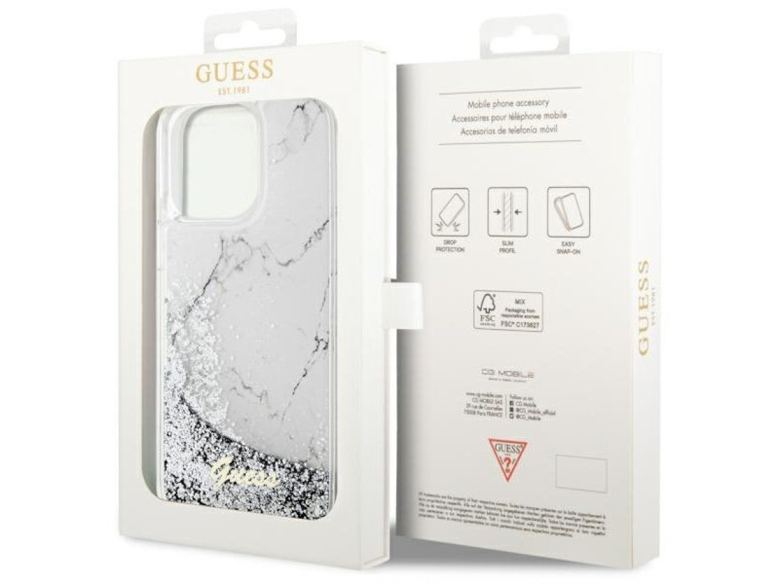 Funda rígida Guess GUHCP14XLCSGSGH para iPhone 14 Pro Max de 6,7" blanca/blanca con efecto mármol de