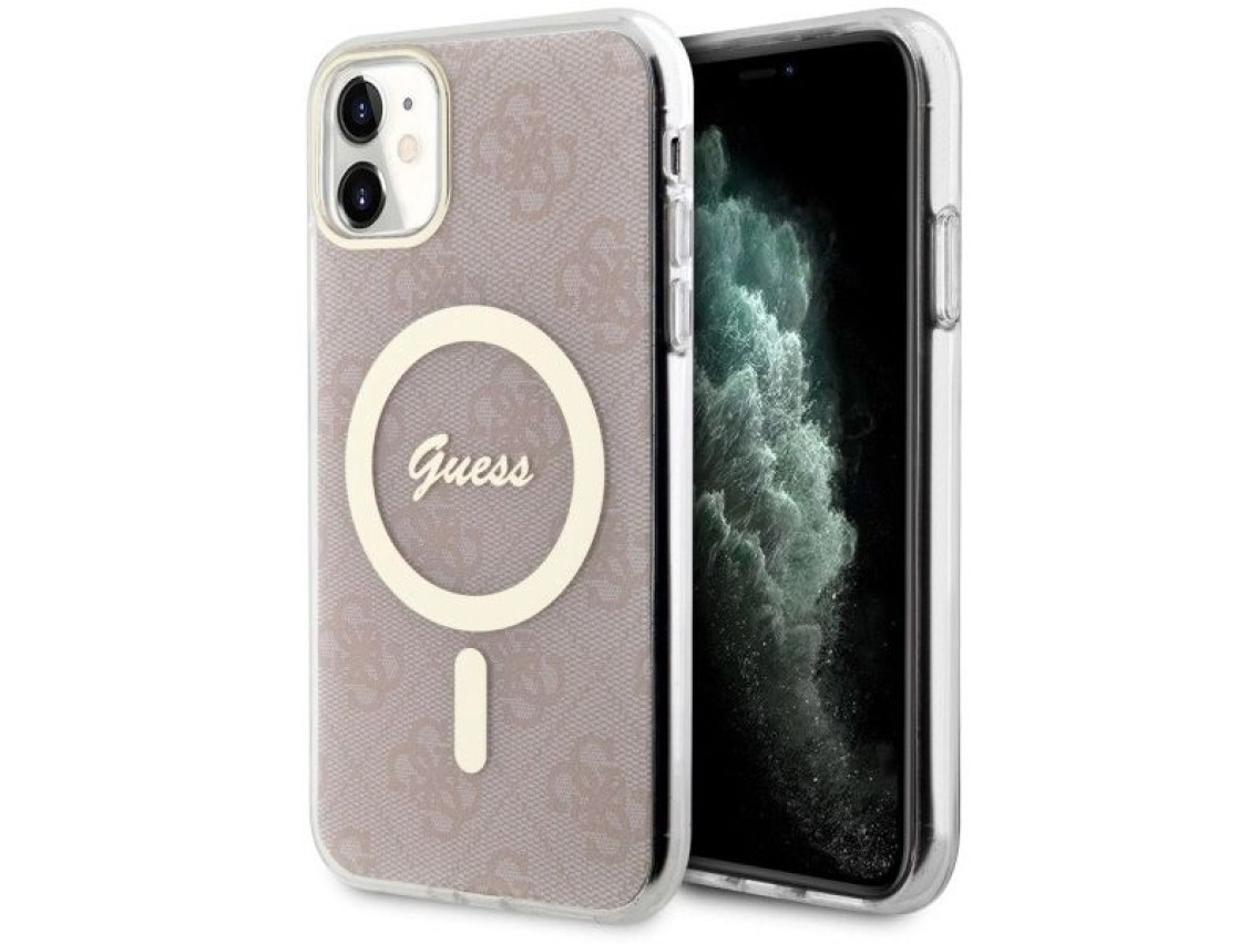 Capa rígida rosa/rosa para iPhone 11 de 6,1" da Guess (GUHMN61H4STP) com 4G e MagSafe.