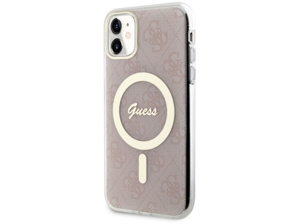 Capa rígida rosa/rosa para iPhone 11 de 6,1" da Guess (GUHMN61H4STP) com 4G e MagSafe.
