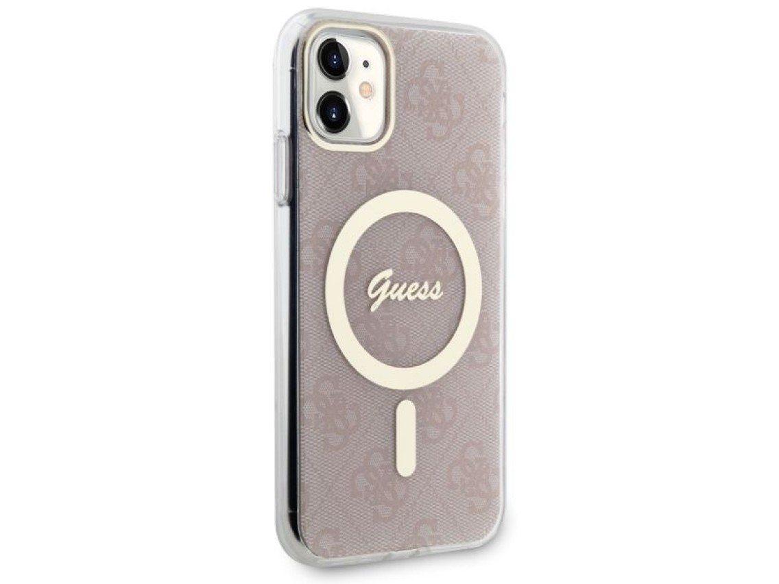 Capa rígida rosa/rosa para iPhone 11 de 6,1" da Guess (GUHMN61H4STP) com 4G e MagSafe.