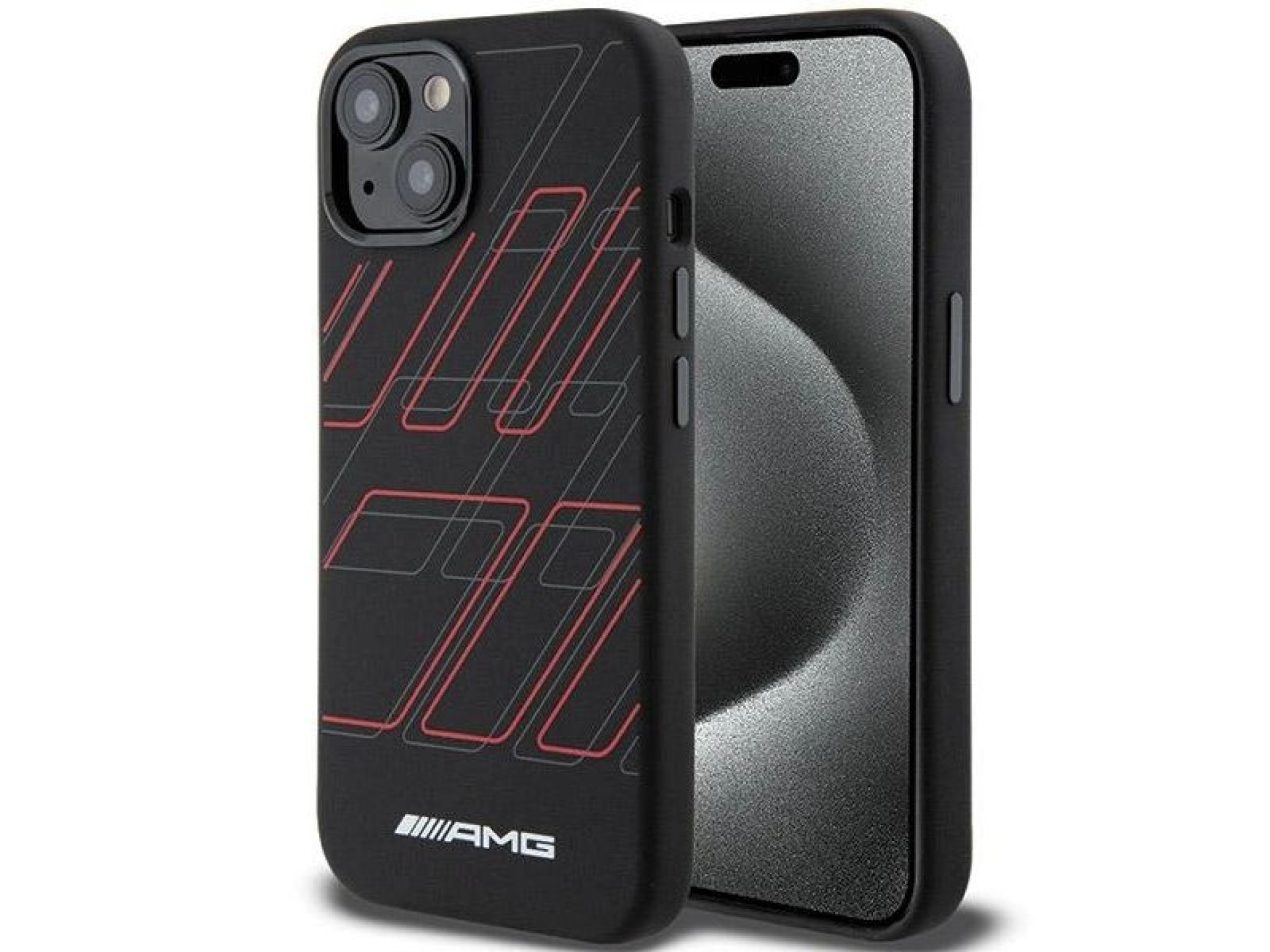 Funda MagSafe de silicona AMG con estampado de rombos grandes para iPhone 15/14/13 - Negra