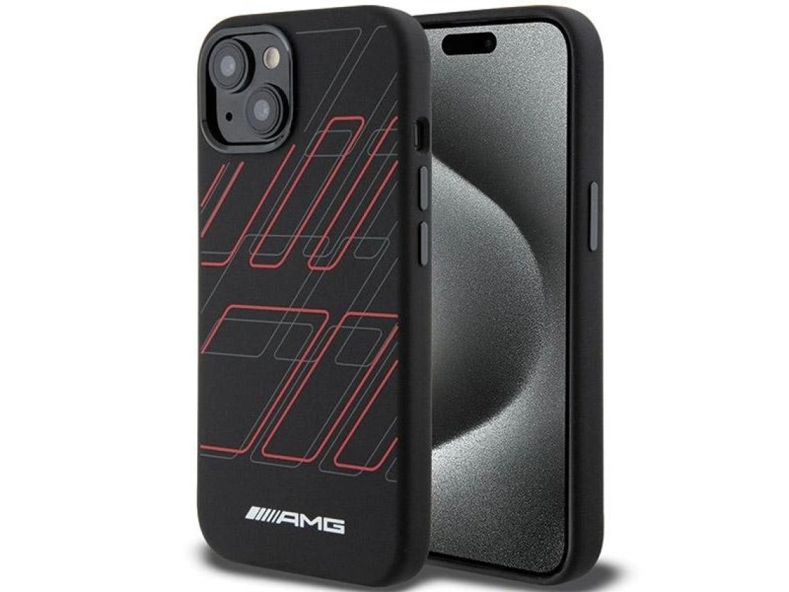 Capa MagSafe AMG de silicone com padrão de losangos grandes para iPhone 15/14/13 - Preta