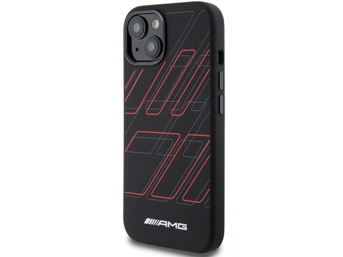 Capa MagSafe AMG de silicone com padrão de losangos grandes para iPhone 15/14/13 - Preta