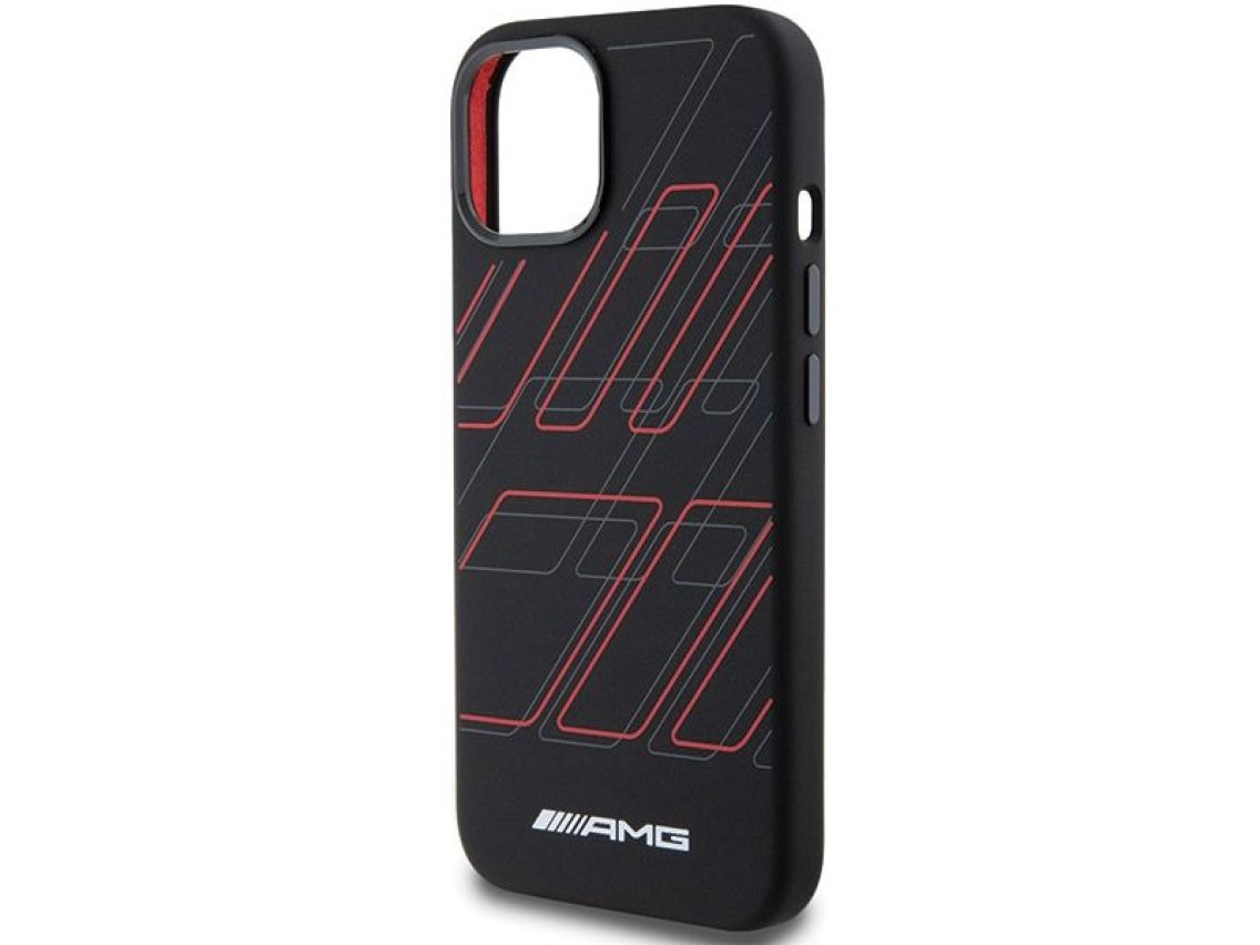 Capa MagSafe AMG de silicone com padrão de losangos grandes para iPhone 15/14/13 - Preta