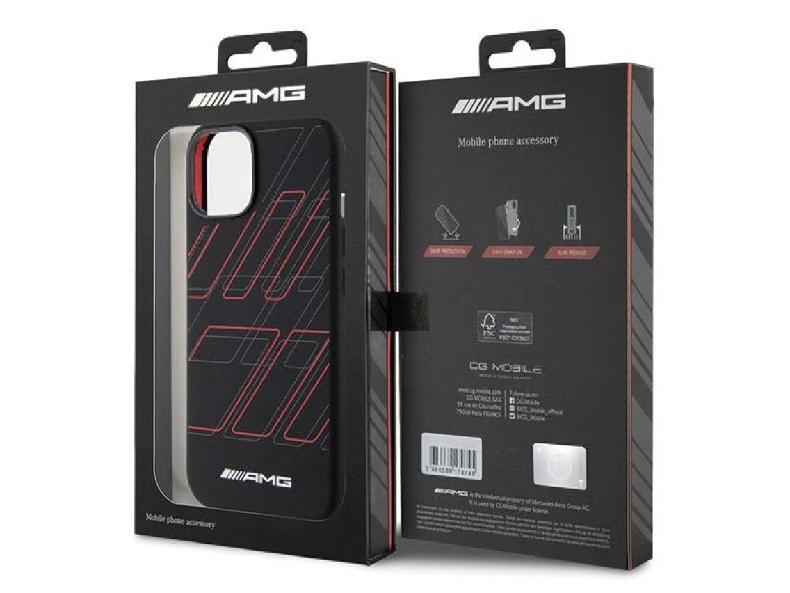 Capa MagSafe AMG de silicone com padrão de losangos grandes para iPhone 15/14/13 - Preta