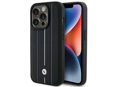Capa BMW em couro com estampa Blue Line para iPhone 15 Pro Max - Preta Capa BMW em couro com estampa Blue Line para iPhone 15 Pro Max - Preta