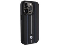 Funda de cuero BMW con estampado Blue Line para iPhone 15 Pro Max - Negra Funda de cuero BMW con estampado Blue Line para iPhone 15 Pro Max - Negra