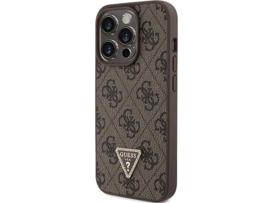 Capa rígida Guess GUHCP15LP4TDPW para iPhone 15 Pro 6.1" marrom/marrom, em couro, 4G, com strass tri