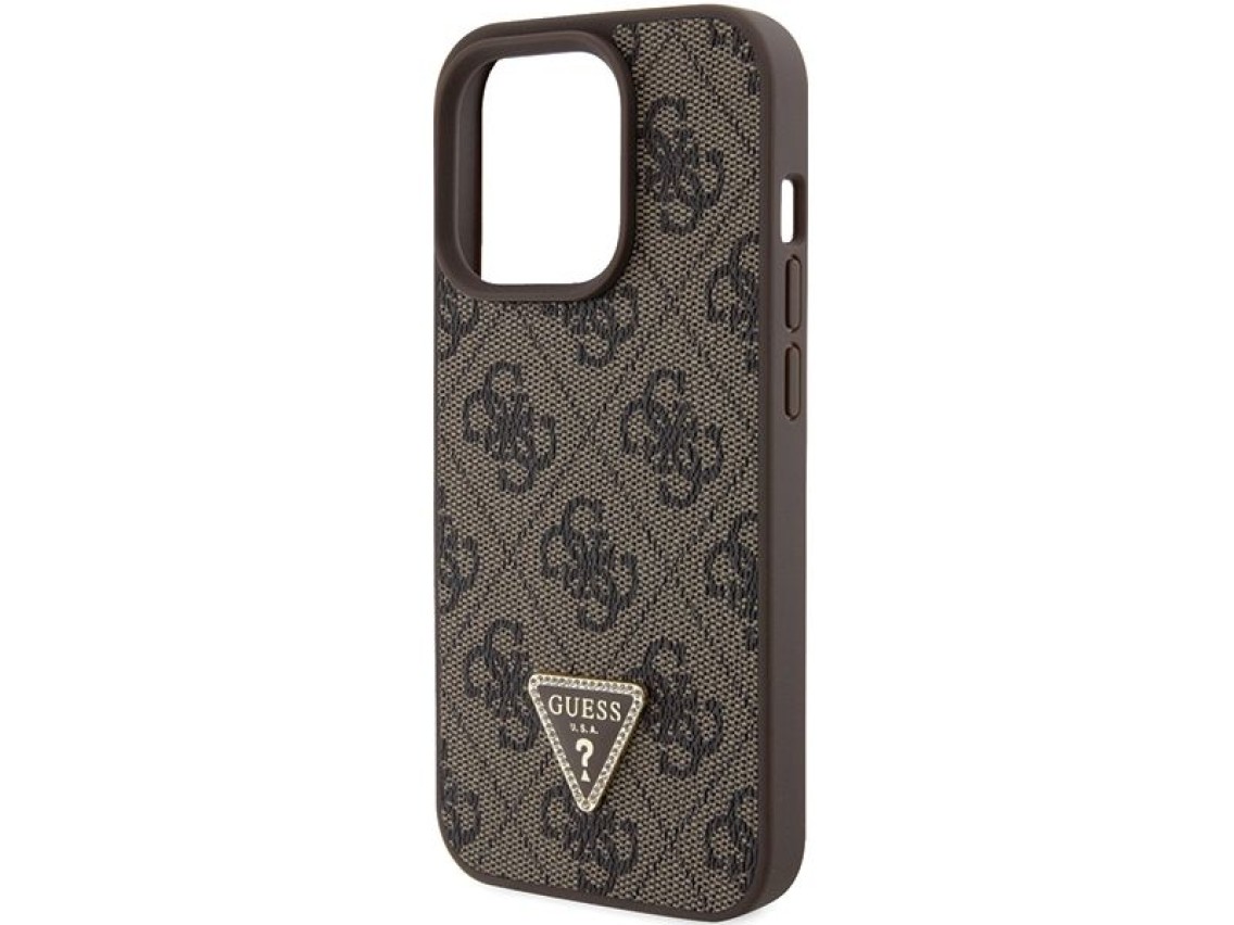 Capa rígida Guess GUHCP15LP4TDPW para iPhone 15 Pro 6.1" marrom/marrom, em couro, 4G, com strass tri