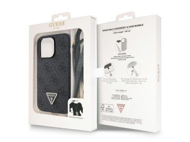 Funda Guess GUHCP13LP4TDSCPK para iPhone 13 Pro / 13 - Negra, bandolera, 4G, logotipo met�lico