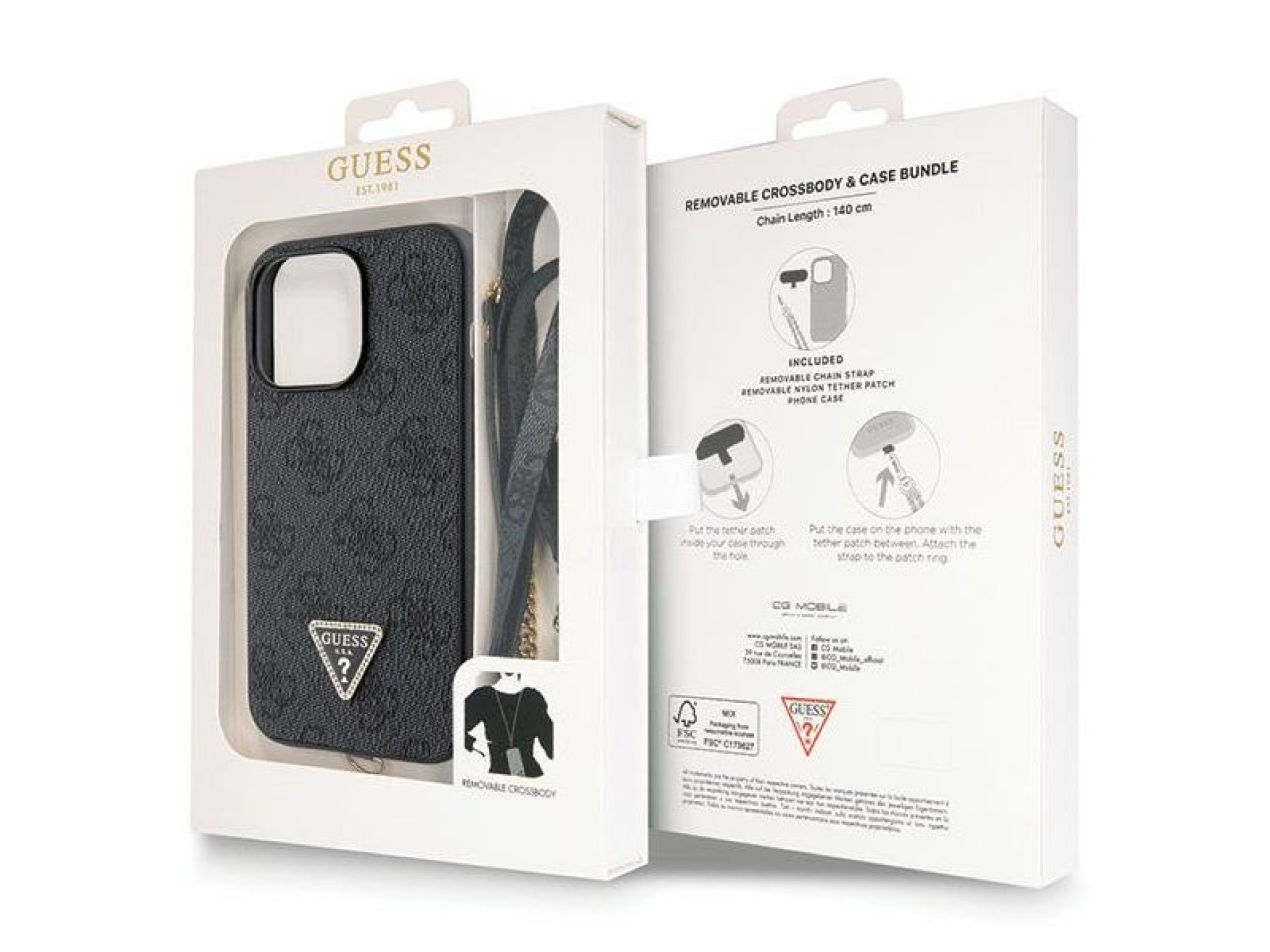 Guess GUHCP13LP4TDSCPK Case for iPhone 13 Pro / 13 - Black Crossbody 4G Metal Logo