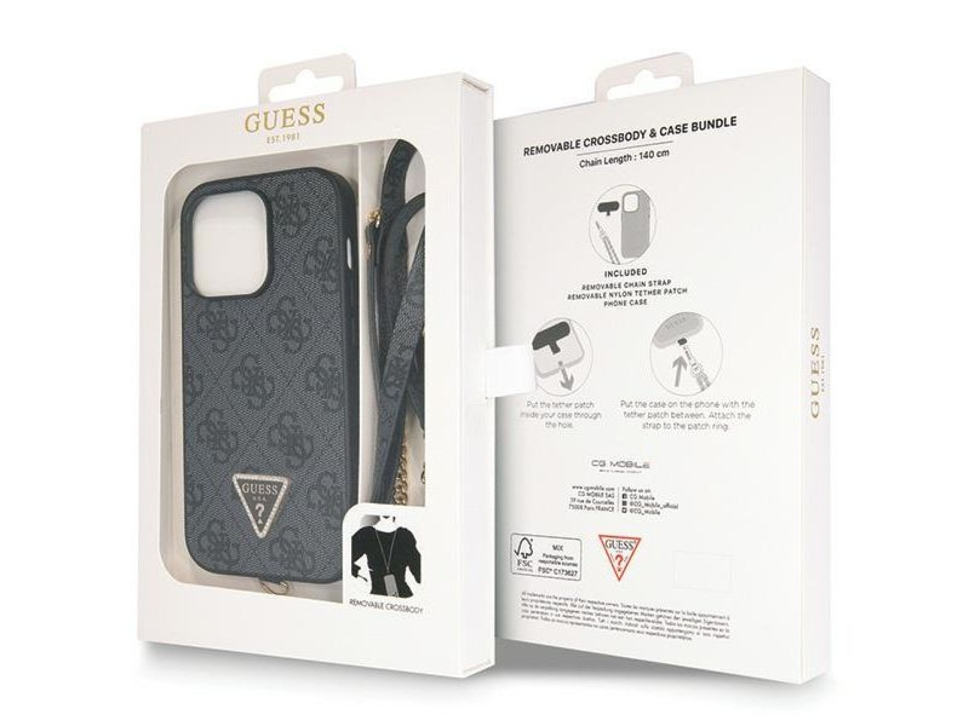 Guess GUHCP14LP4TDSCPK case for iPhone 14 Pro - black Crossbody 4G Metal Logo