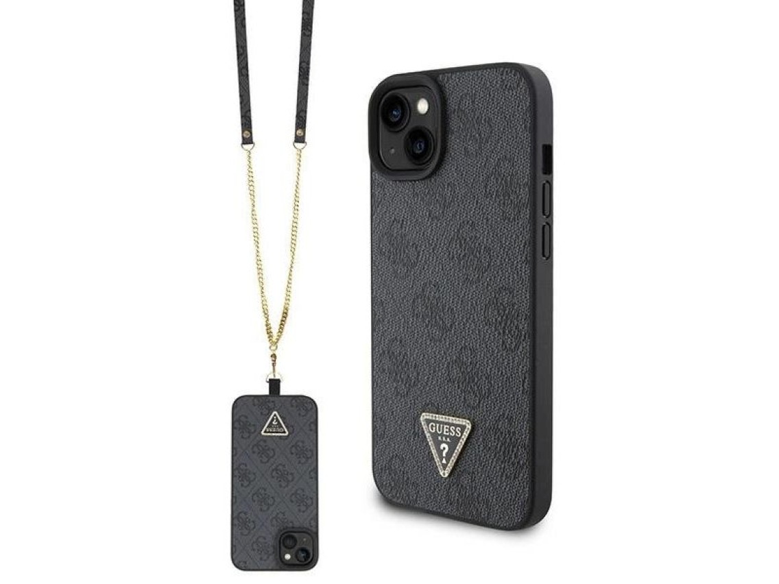 Capa transversal rígida preta/preta Guess GUHCP15SP4TDSCPK para iPhone 15 de 6,1 polegadas com logo