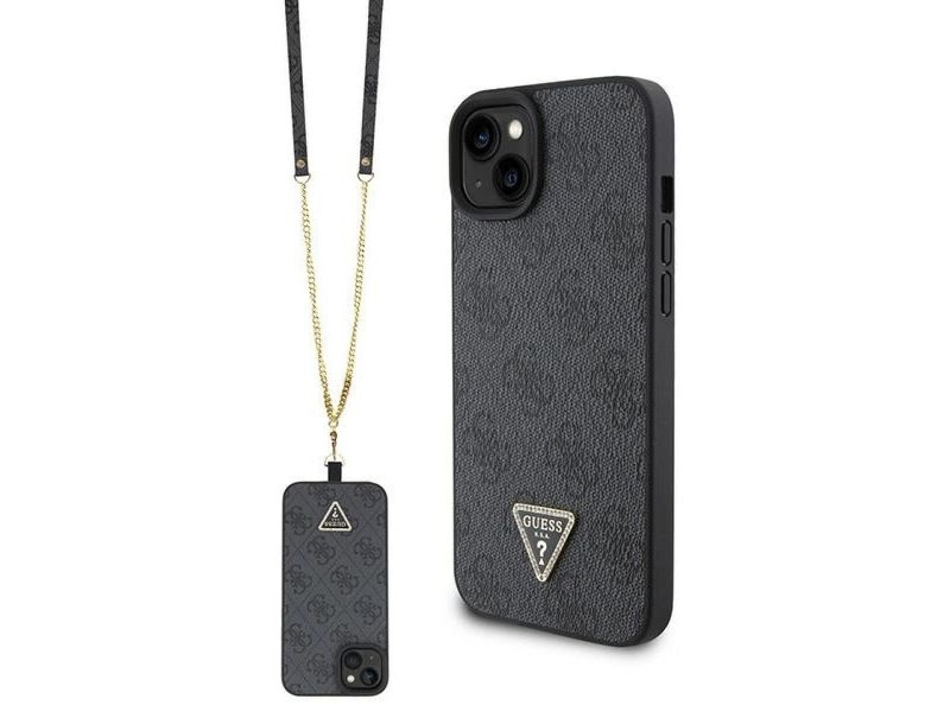 Capa transversal rígida preta/preta Guess GUHCP15SP4TDSCPK para iPhone 15 de 6,1 polegadas com logo