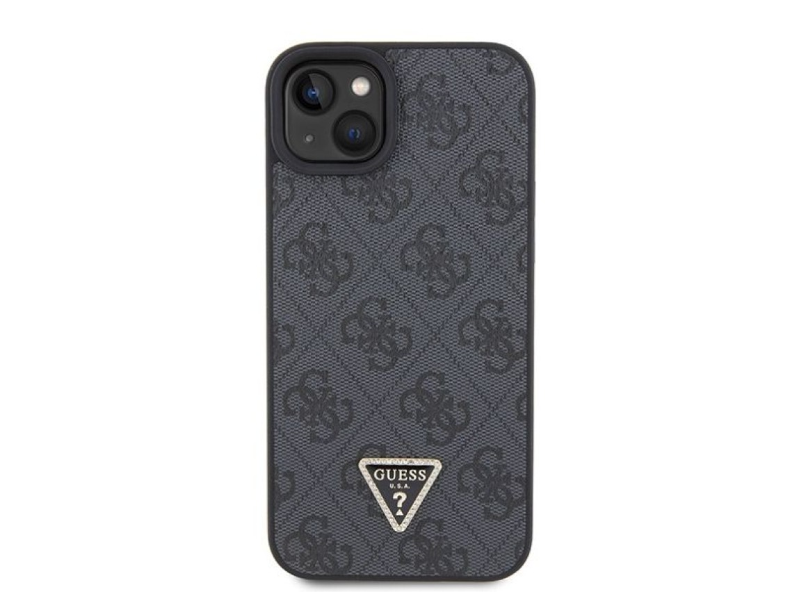 Capa transversal rígida preta/preta Guess GUHCP15SP4TDSCPK para iPhone 15 de 6,1 polegadas com logo