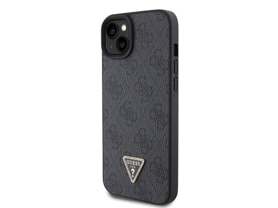 Funda rígida negra Guess GUHCP15MP4TDSCPK para iPhone 15 Plus de 6,7" con correa cruzada y logotipo