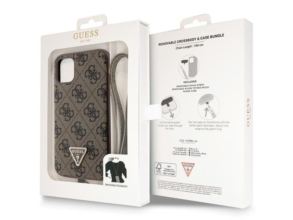 Capa Guess GUHCN61P4TDSCPW para iPhone 11/Xr - Marrom, Transversal, 4G, com Logo Metálico
