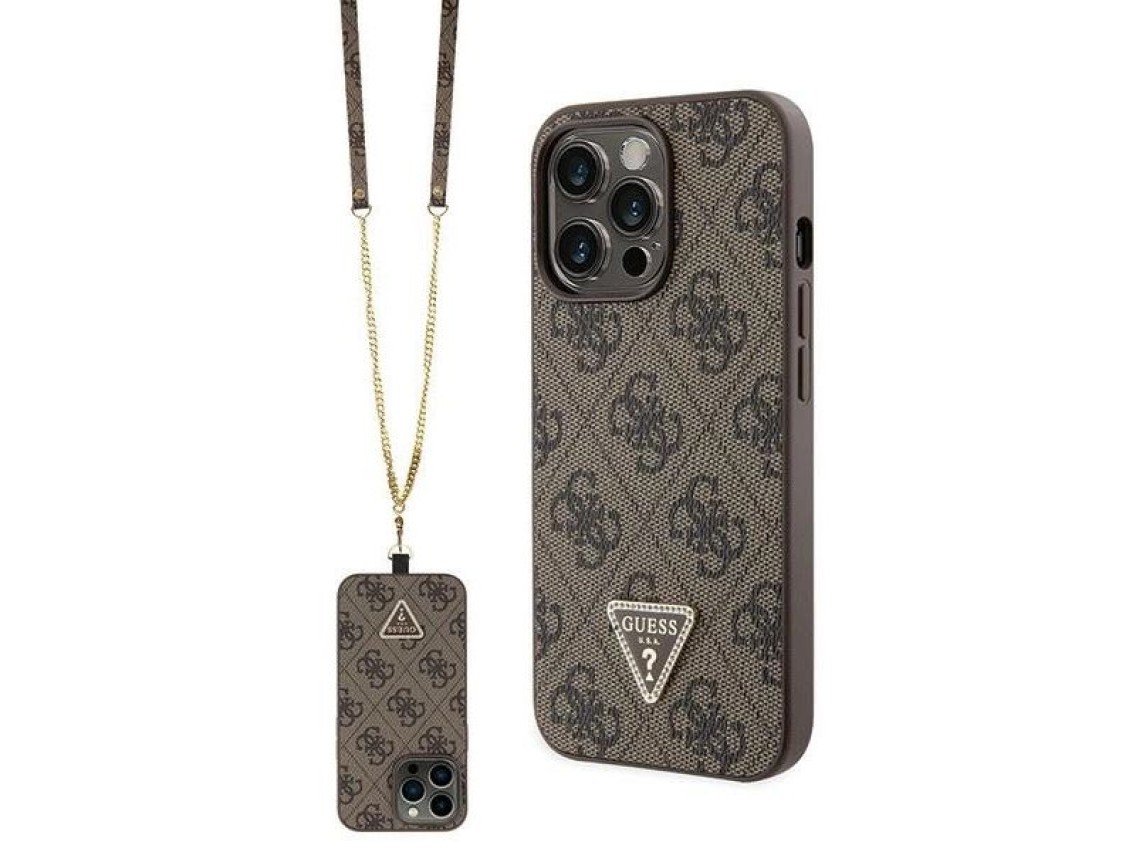 Capa Guess GUHCP13LP4TDSCPW para iPhone 13 Pro / 13 - Marrom, Transversal, 4G, com Logo Metálico
