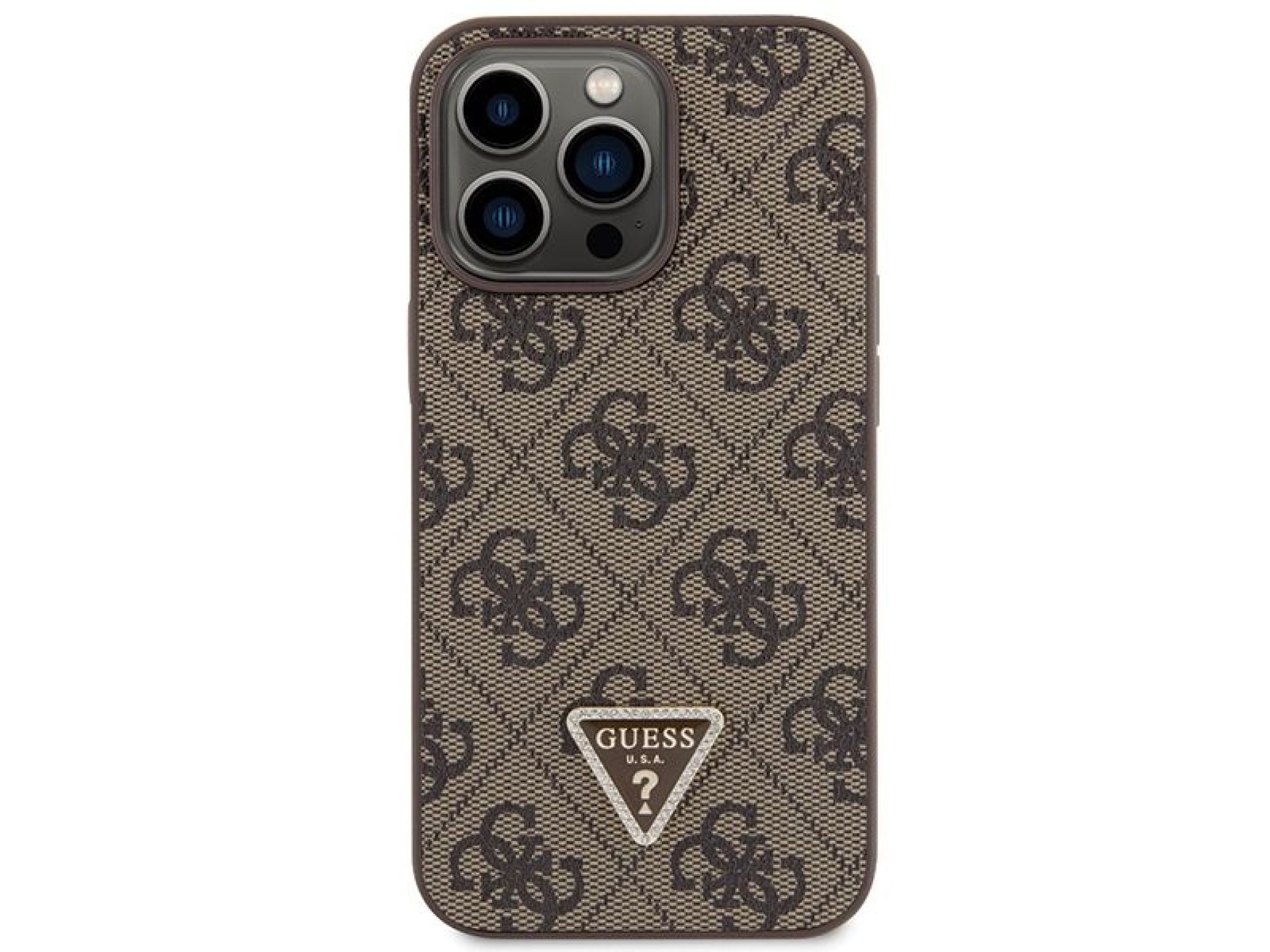 Capa Guess GUHCP13LP4TDSCPW para iPhone 13 Pro / 13 - Marrom, Transversal, 4G, com Logo Metálico