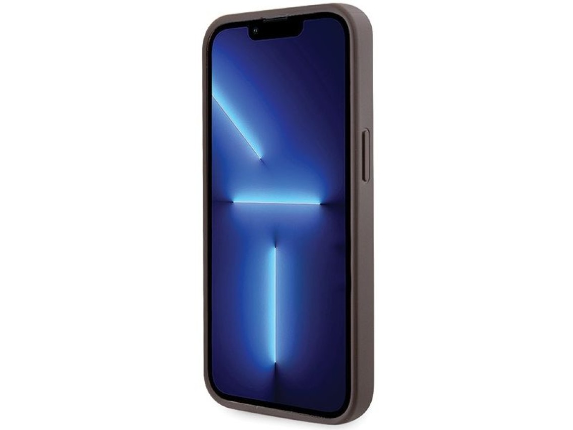 Capa Guess GUHCP13LP4TDSCPW para iPhone 13 Pro / 13 - Marrom, Transversal, 4G, com Logo Metálico
