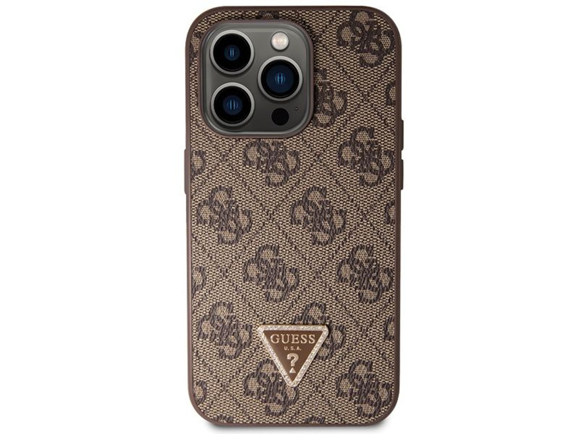 Guess GUHCP14LP4TDSCPW case for iPhone 14 Pro - brown Crossbody 4G Metal Logo