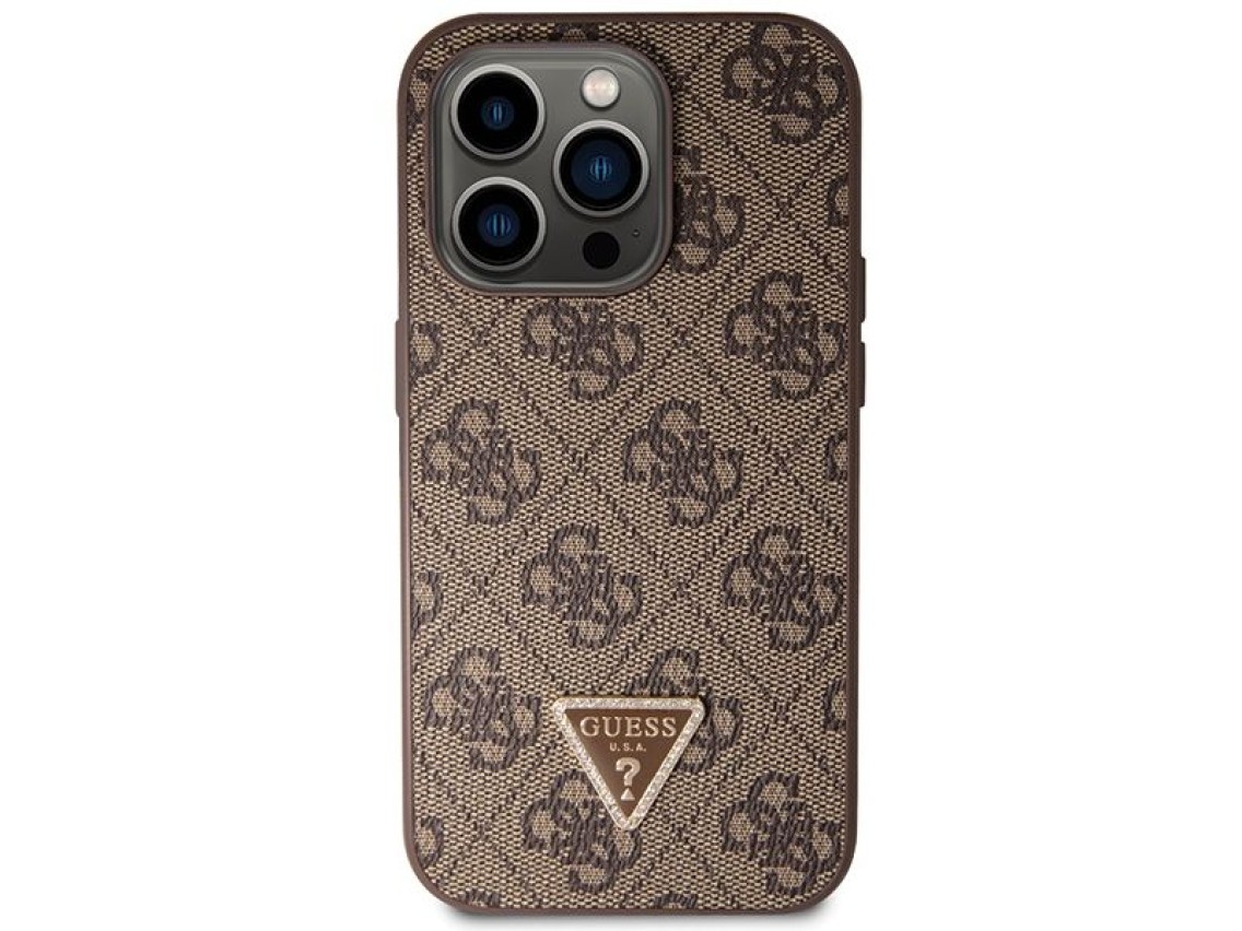 Guess GUHCP14LP4TDSCPW case for iPhone 14 Pro - brown Crossbody 4G Metal Logo