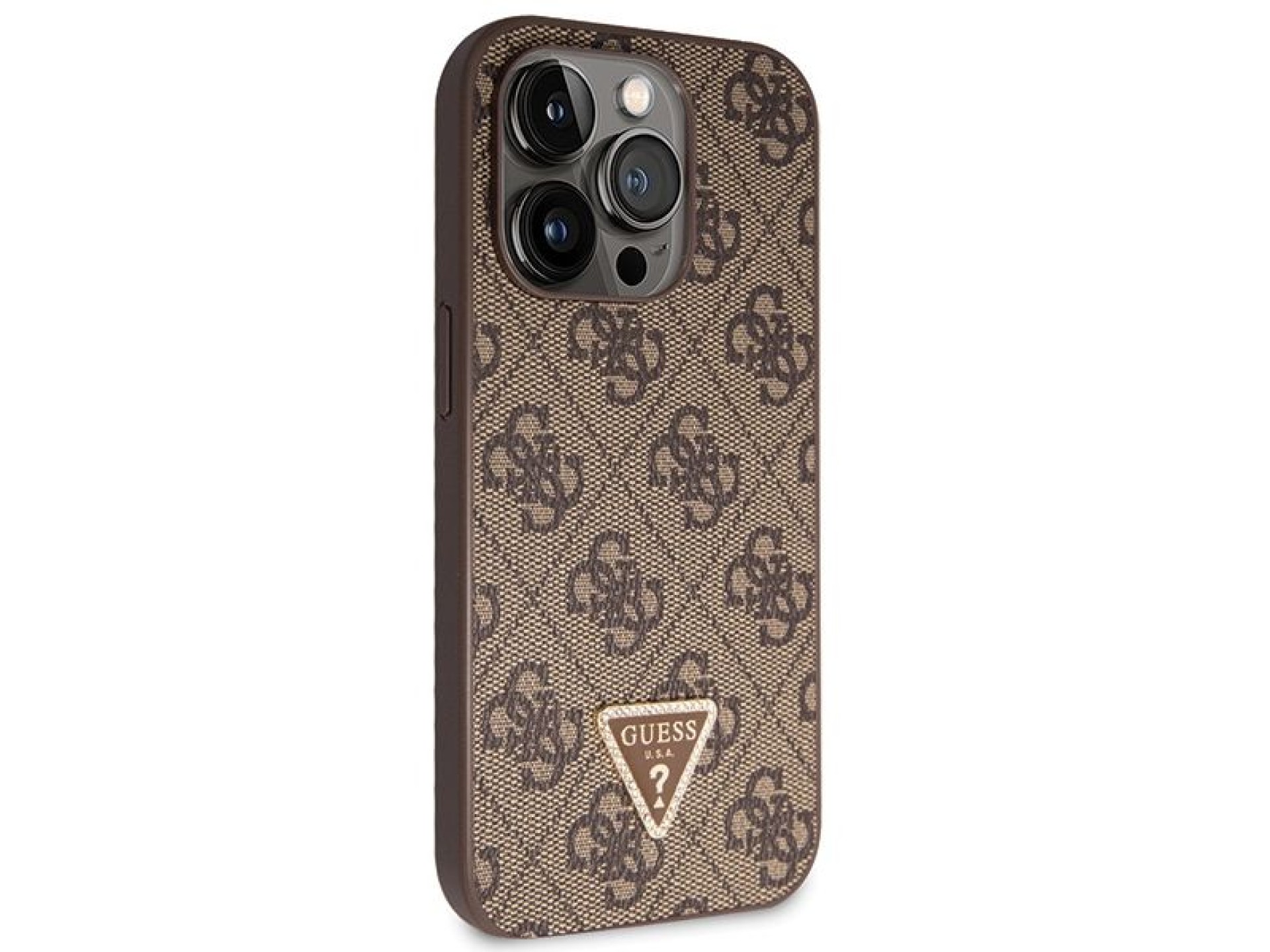 Guess GUHCP14LP4TDSCPW case for iPhone 14 Pro - brown Crossbody 4G Metal Logo