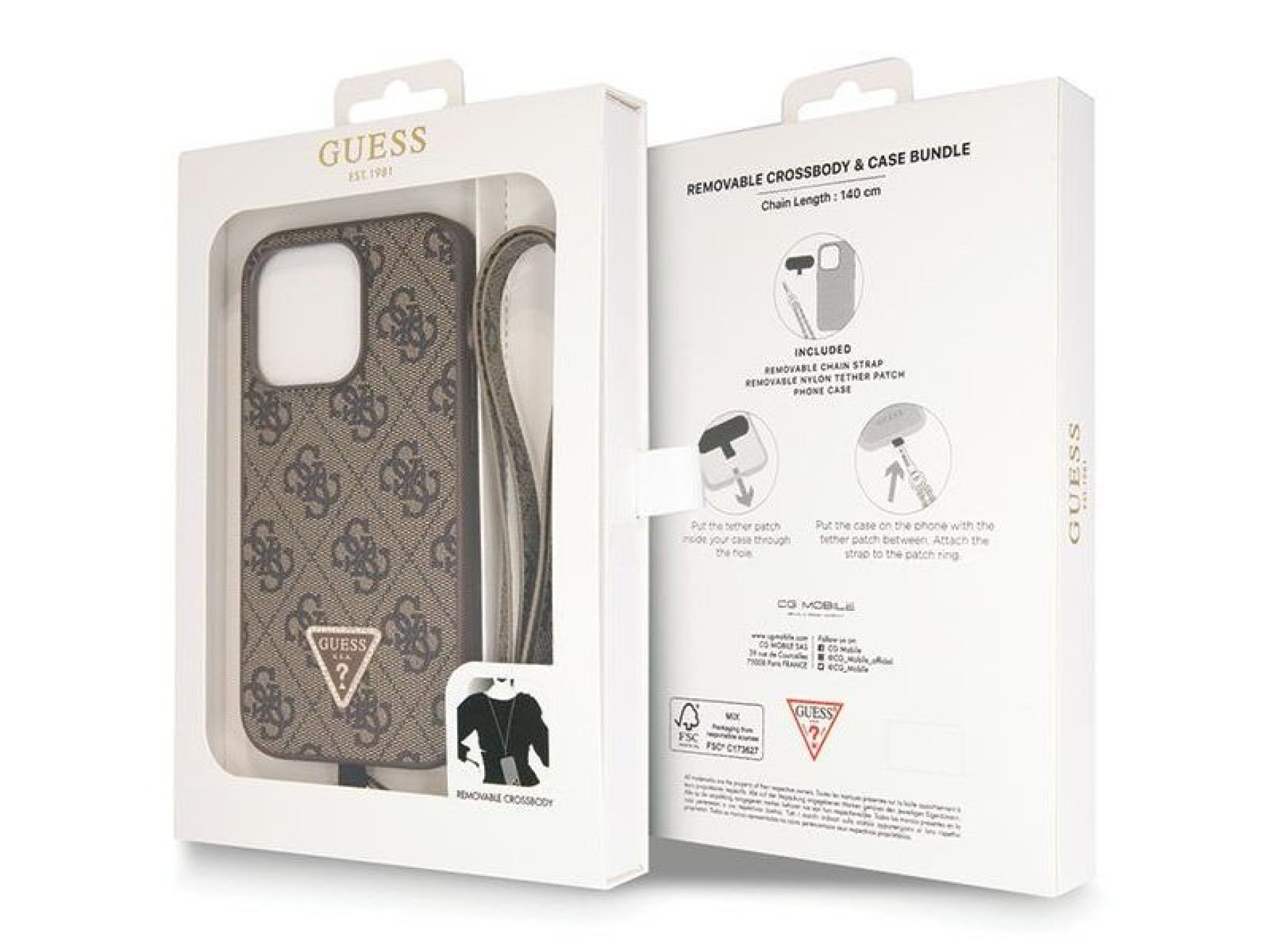 Guess GUHCP14LP4TDSCPW case for iPhone 14 Pro - brown Crossbody 4G Metal Logo
