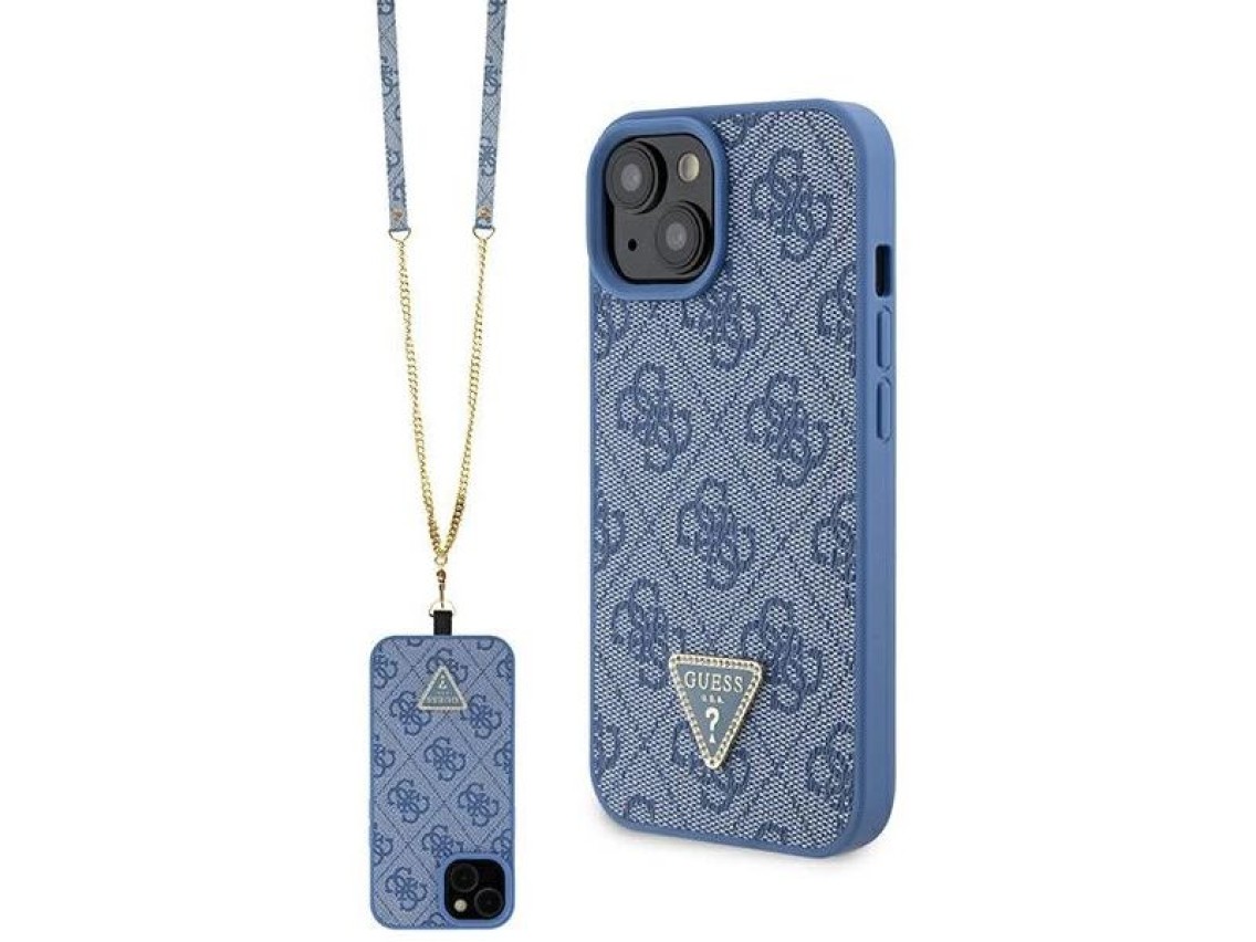 Funda rígida azul para iPhone 15 de 6,1" de Guess GUHCP15SP4TDSCPB, bandolera, 4G, logotipo metálico