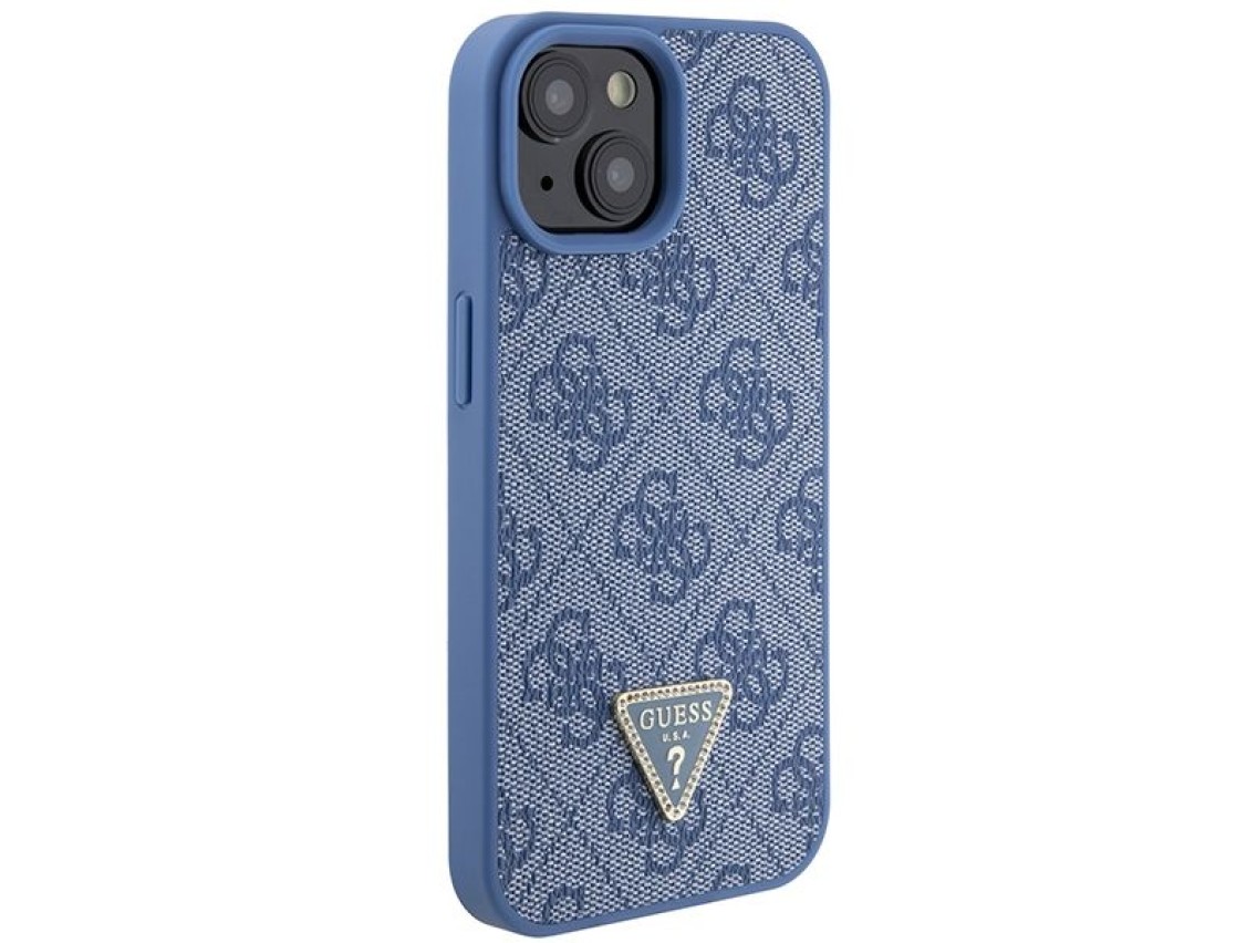 Funda rígida azul para iPhone 15 de 6,1" de Guess GUHCP15SP4TDSCPB, bandolera, 4G, logotipo metálico