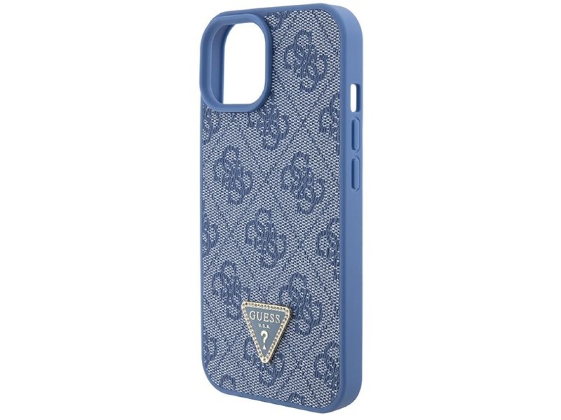 Funda rígida azul para iPhone 15 de 6,1" de Guess GUHCP15SP4TDSCPB, bandolera, 4G, logotipo metálico