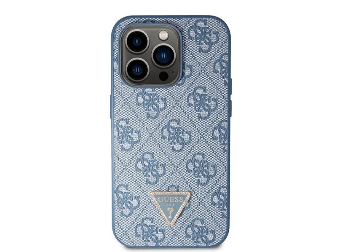 Guess GUHCP15LP4TDSCPB iPhone 15 Pro 6.1" capa rígida transversal azul/azul 4G com logotipo metálico