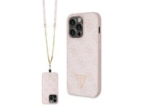 Capa r�gida transversal Guess GUHCP15LP4TDSCPP para iPhone 15 Pro 6.1" rosa/rosa com logo met�lico.