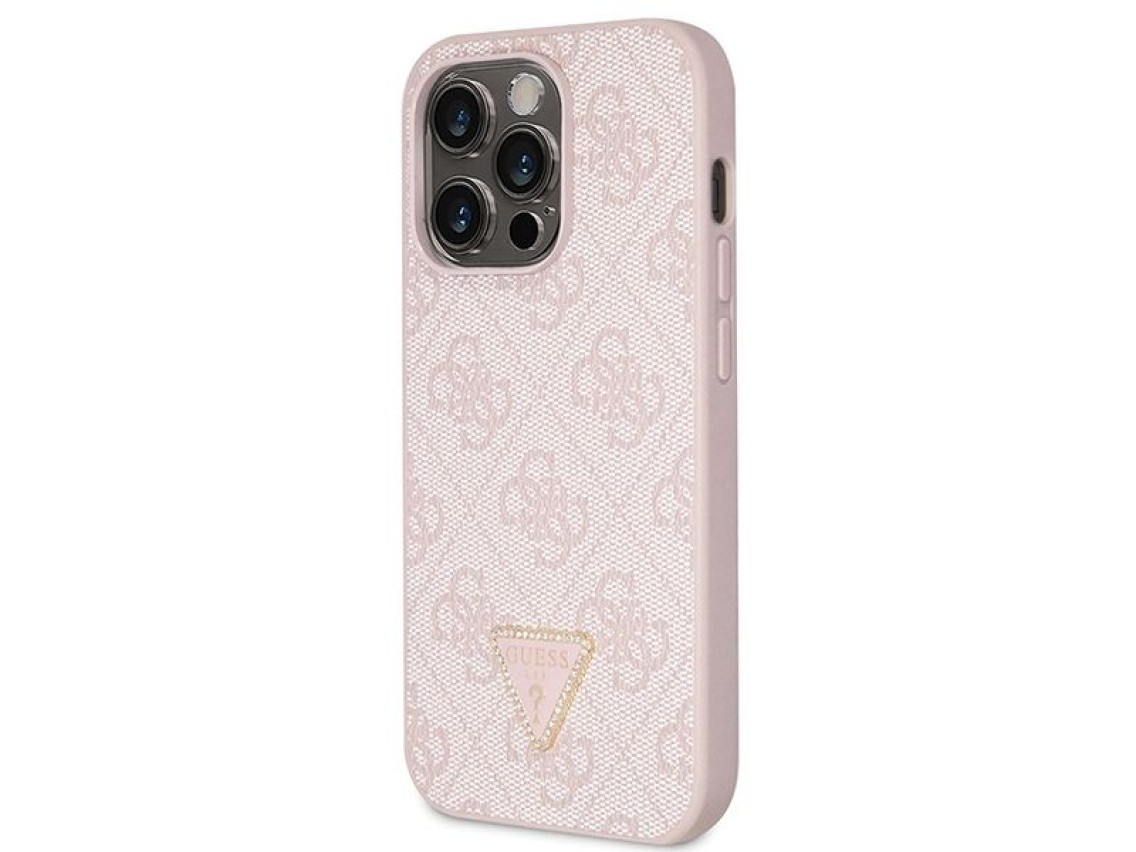 Funda r�gida rosa para iPhone 15 Pro de 6.1" de Guess GUHCP15LP4TDSCPP, bandolera, 4G, con logo met�