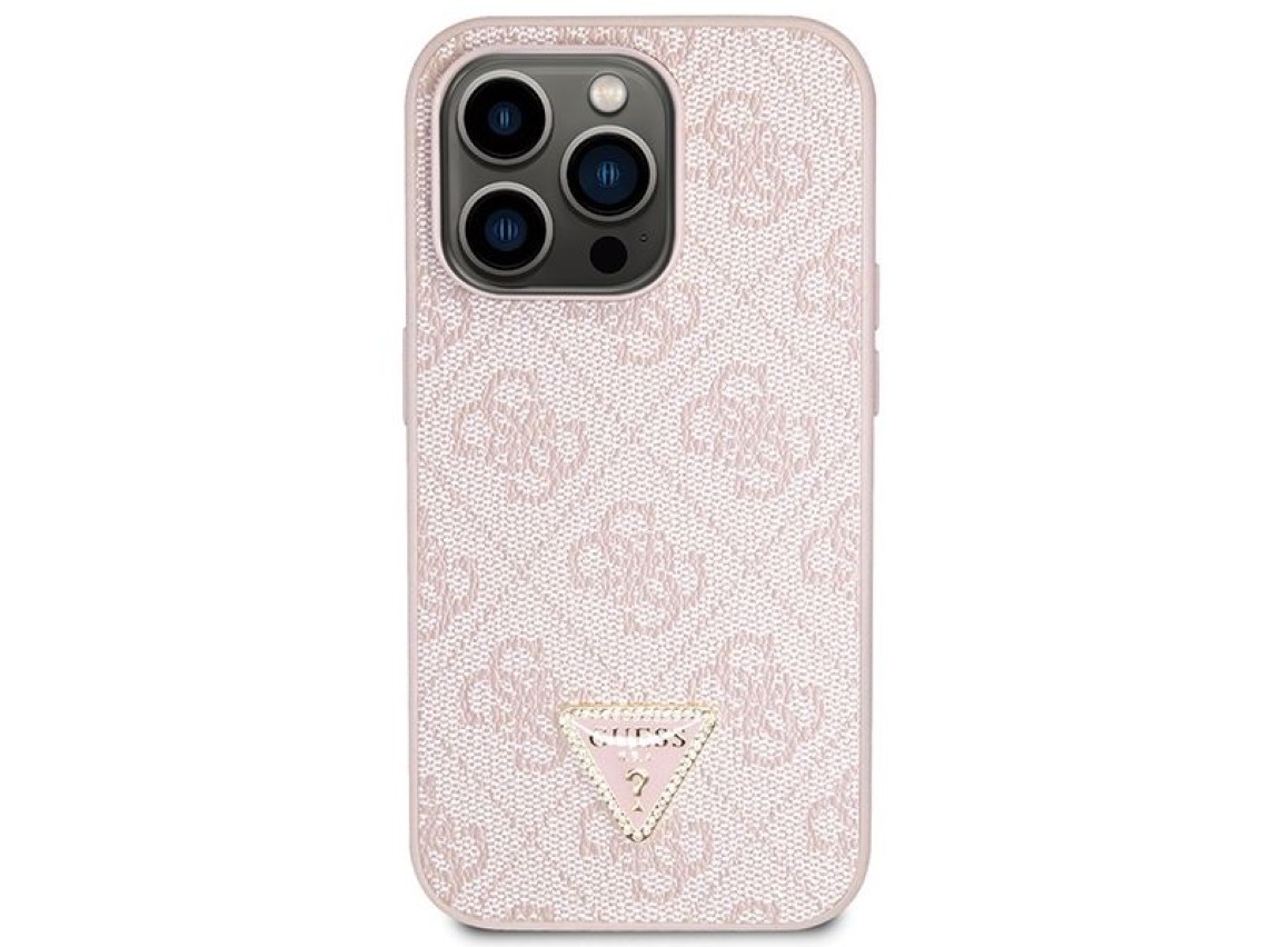 Funda r�gida rosa para iPhone 15 Pro de 6.1" de Guess GUHCP15LP4TDSCPP, bandolera, 4G, con logo met�