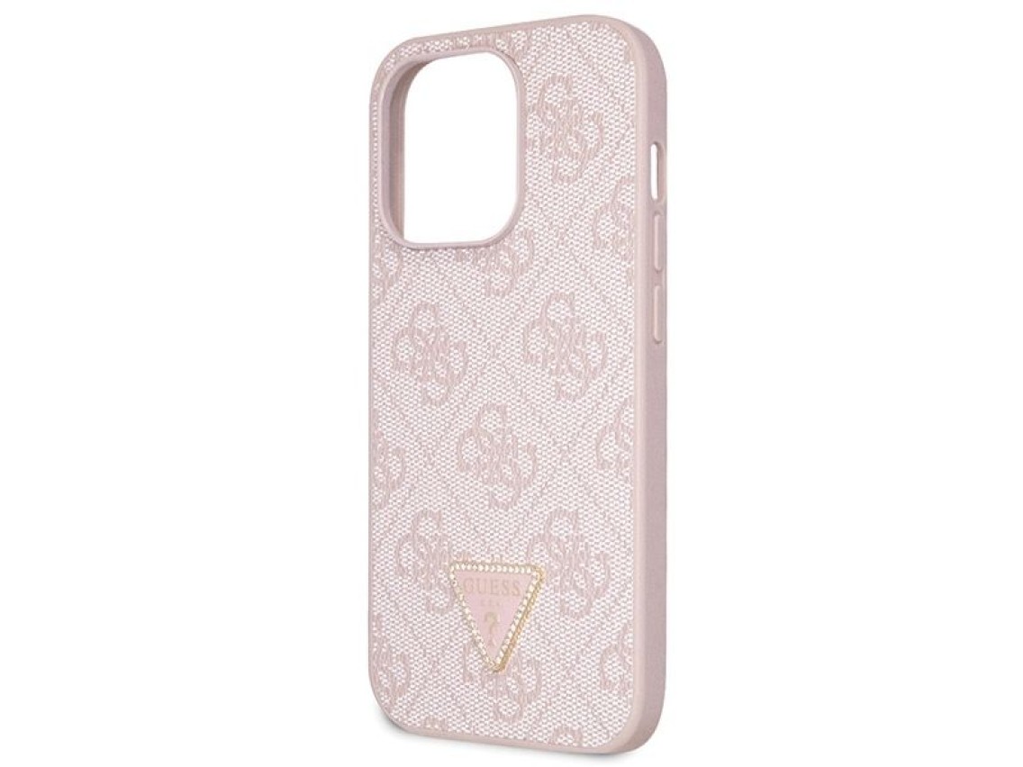 Funda r�gida rosa para iPhone 15 Pro de 6.1" de Guess GUHCP15LP4TDSCPP, bandolera, 4G, con logo met�