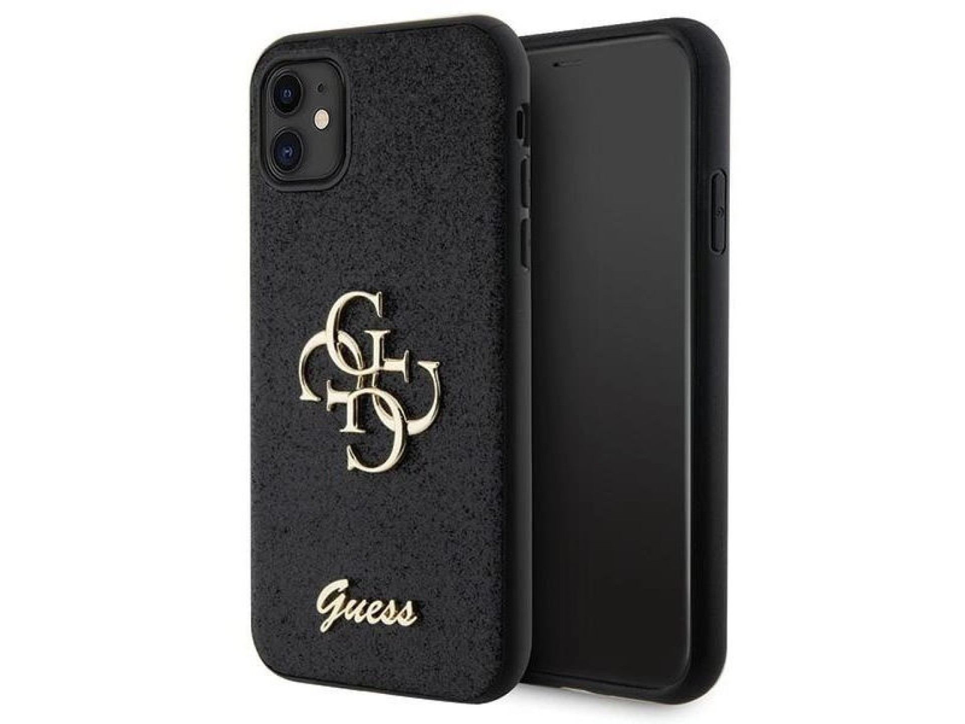 Capa Guess GUHCN61HG4SGK para iPhone 11 / Xr - preta com glitter e letras grandes 4G