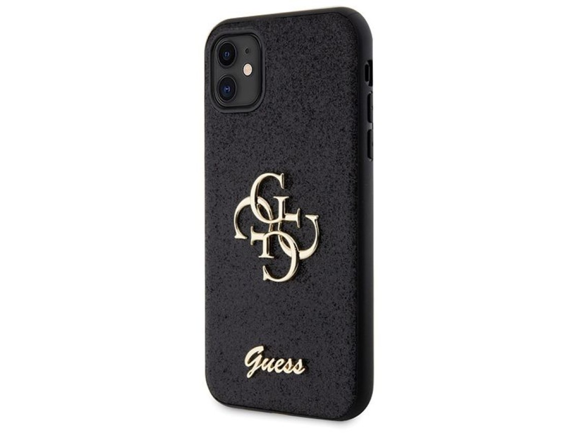 Capa Guess GUHCN61HG4SGK para iPhone 11 / Xr - preta com glitter e letras grandes 4G