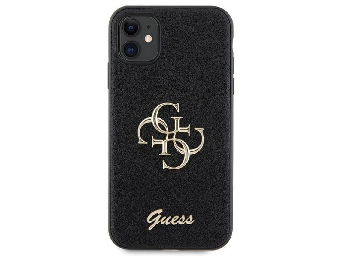 Capa Guess GUHCN61HG4SGK para iPhone 11 / Xr - preta com glitter e letras grandes 4G