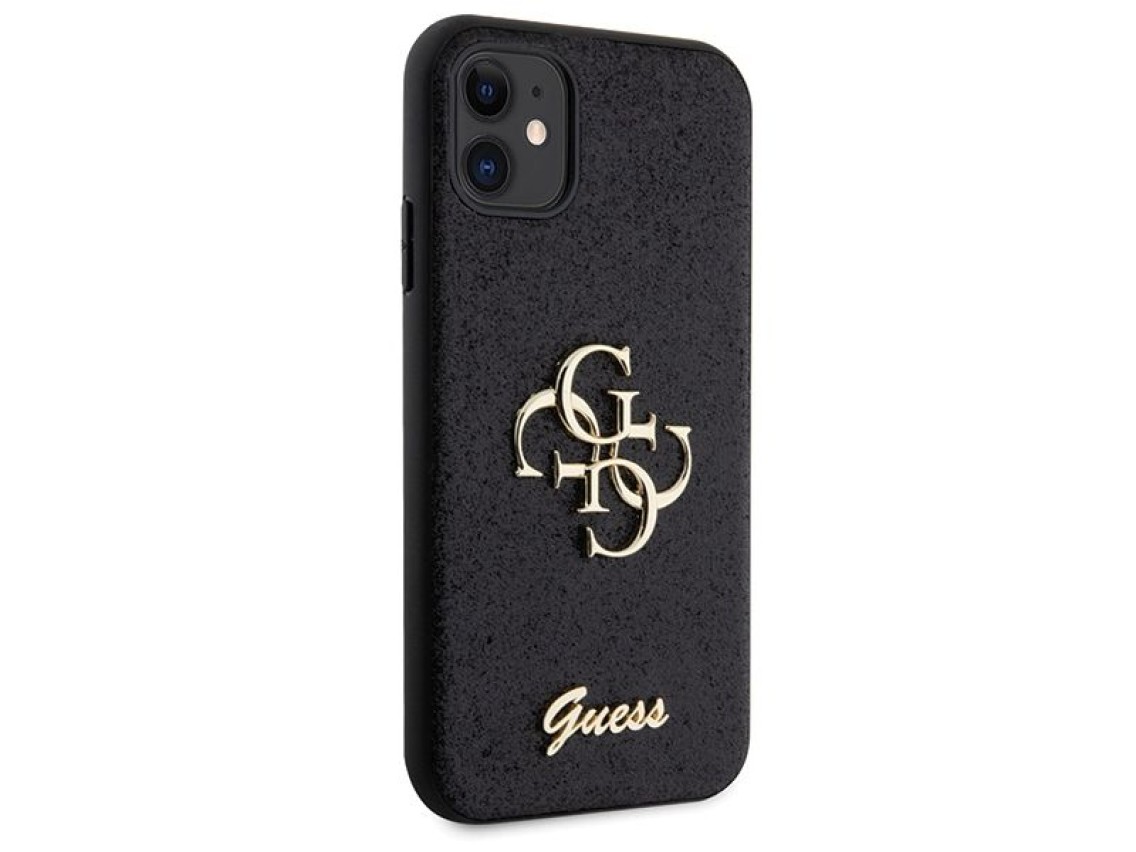 Capa Guess GUHCN61HG4SGK para iPhone 11 / Xr - preta com glitter e letras grandes 4G